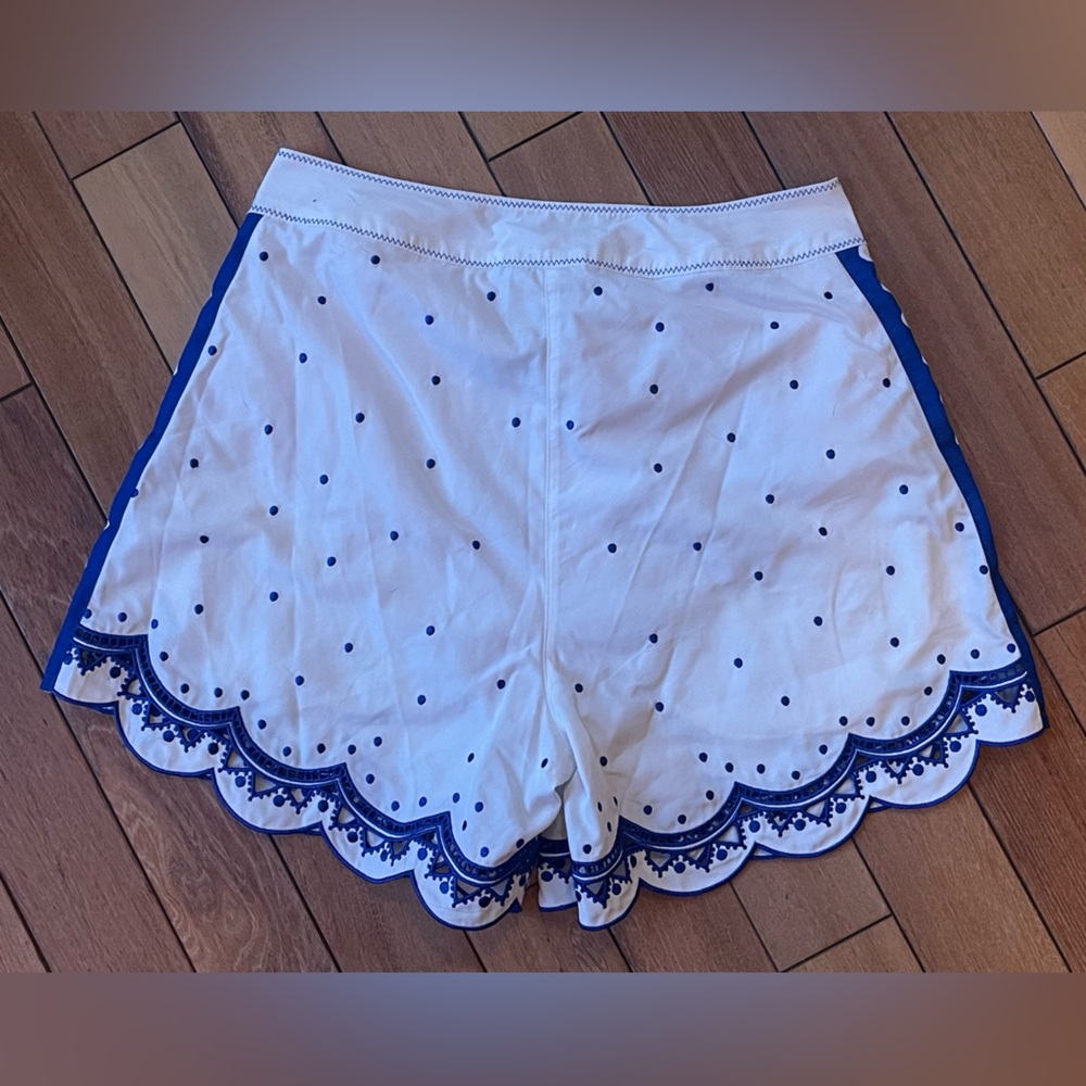 Farm Rio Artisanal Embroidered Resortwear/Beach Shorts Blue White XS Tassel Tie - Picture 13 of 16